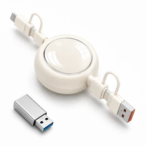 4 in 1 Retractable Charging Cable, Multi USB Cable Fast Charging, Adjustable Length up to 1m, USB-C & Lightning Compatible, Travel Charging Cable for Phone Tablet (Ivory) 4 in 1 Retractable Charging Cable, Multi USB Cable Fast Charging, Adjustable Length up to 1m, USB-C & Lightning Compatible, Travel Charging Cable for Phone Tablet (Ivory)