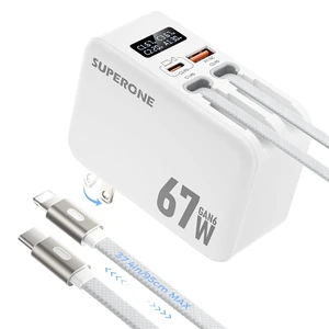 67W Retractable Wall Charger with 3.3ft Nylon USB C & Apple Cables | Smart Display, Fast Charging, 4 in 1 Retractable Charger, Foldable Plug, Travel, for MacBook/Samsung/iPhone 17 16 15 14 67W Retractable Wall Charger with 3.3ft Nylon USB C & Apple Cables | Smart Display, Fast Charging, 4 in 1 Retractable Charger, Foldable Plug, Travel, for MacBook/Samsung/iPhone 17 16 15 14