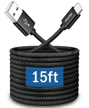 Long USB C Cable 15ft, USB to USB-C Charging Cable Type C Charger | for iPhone 17 16 15 Series, Samsung Galaxy S26 S25 Series and Other USB-C Devices - 15 Feet Nylon Braided Power Cord, Black Long USB C Cable 15ft, USB to USB-C Charging Cable Type C Charger | for iPhone 17 16 15 Series, Samsung Galaxy S26 S25 Series and Other USB-C Devices - 15 Feet Nylon Braided Power Cord, Black