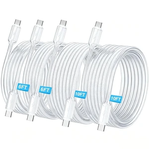 USB C to USB C Cable, PD 60W Fast Charging Cord (4Pack, 6/6/10/10ft,) | Nylon braided Type C cord, wipeable PVC film, 25000+ bends, for iPhone Duo/18 Pro Max/17/16/15, Samsung S26/S25, MacBook/iPad USB C to USB C Cable, PD 60W Fast Charging Cord (4Pack, 6/6/10/10ft,) | Nylon braided Type C cord, wipeable PVC film, 25000+ bends, for iPhone Duo/18 Pro Max/17/16/15, Samsung S26/S25, MacBook/iPad