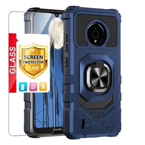 Compatible for Nokia C200 (N151DL) Phone Case (Blue) | with Tempered Glass Screen Protector Metal Ring Magnetic Support Kickstand Heavy Duty Drop Protector Phone Case Cover Compatible for Nokia C200 (N151DL) Phone Case (Blue) | with Tempered Glass Screen Protector Metal Ring Magnetic Support Kickstand Heavy Duty Drop Protector Phone Case Cover