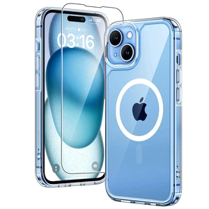 for iPhone 15 Case, Compatible with MagSafe, Clear | with Screen Protector, Not-Yellowing Military-Grade Protection, Shockproof Slim Magnetic Case for iPhone 15 for iPhone 15 Case, Compatible with MagSafe, Clear | with Screen Protector, Not-Yellowing Military-Grade Protection, Shockproof Slim Magnetic Case for iPhone 15