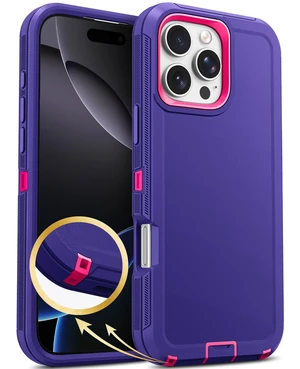 for iPhone 16 Pro Max Heavy Duty Tough Shockproof Case, Purple/Rose | Anti-Dust Port & Crossbody Strap Holes Design, Tough Protection Back Cover Cases For Outdoor Travel Commute Rugged Daily Use for iPhone 16 Pro Max Heavy Duty Tough Shockproof Case, Purple/Rose | Anti-Dust Port & Crossbody Strap Holes Design, Tough Protection Back Cover Cases For Outdoor Travel Commute Rugged Daily Use