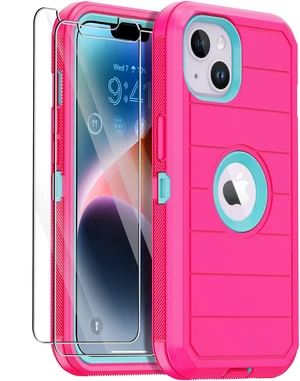 iPhone 14 Case (Rose/Light Green) - 3-Layer Military Grade Shockproof Protection with 2 Screen Protectors iPhone 14 Case (Rose/Light Green) - 3-Layer Military Grade Shockproof Protection with 2 Screen Protectors