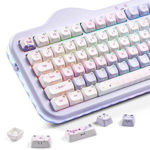 Cute Cat 113 Keys PBT/PC Shine Through Keycaps (Purple, Mao Profile) | Mao Profile Cat-themed Keycaps with Shine-through Design,PBT/PC Material Compatible with 60%/65%/75%/TKL/96%/100% Layouts Cute Cat 113 Keys PBT/PC Shine Through Keycaps (Purple, Mao Profile) | Mao Profile Cat-themed Keycaps with Shine-through Design,PBT/PC Material Compatible with 60%/65%/75%/TKL/96%/100% Layouts