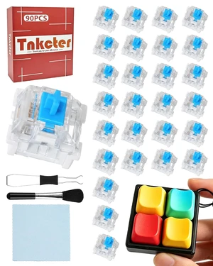 90PCS Keyboard Clickers for 3D Prints, 3-Pin Blue MX Switches | Crisp clicks,strong tactile bump,dustproof 3D clicker parts for DIY 3D printed clickers,includes switch puller,brush & cloth 90PCS Keyboard Clickers for 3D Prints, 3-Pin Blue MX Switches | Crisp clicks,strong tactile bump,dustproof 3D clicker parts for DIY 3D printed clickers,includes switch puller,brush & cloth