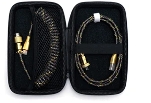 Coiled Keyboard Cable USB C to A, Gold&Black | Double-Sleeved Techflex with Metal GX16 Aviator, Pro Detachable Spiral Cord for Gaming Setup, Includes Zipper Organizer Bag Coiled Keyboard Cable USB C to A, Gold&Black | Double-Sleeved Techflex with Metal GX16 Aviator, Pro Detachable Spiral Cord for Gaming Setup, Includes Zipper Organizer Bag