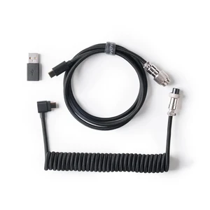 8KHz Angled Coiled USB-C Cable for Mechanical Keyboards, GX12 5-Pin Detachable Aviator Connector, USB-A Adapter, 176 cm / 5.77 ft Braided Cable, Charging & Data Transfer, Black 8KHz Angled Coiled USB-C Cable for Mechanical Keyboards, GX12 5-Pin Detachable Aviator Connector, USB-A Adapter, 176 cm / 5.77 ft Braided Cable, Charging & Data Transfer, Black