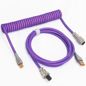 Braided Keyboard Cables 1.5m Coiled Type-C to USB A with Detachable Aviator Connector.for Gaming Keyboard/Tablet (Purple) Braided Keyboard Cables 1.5m Coiled Type-C to USB A with Detachable Aviator Connector.for Gaming Keyboard/Tablet (Purple)