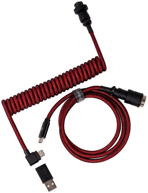 Premium Coiled USB-C Angled Red Cable, 5-Pin GX16 Detachable Metal Connector, USB-A Adapter, Double-Sleeved Design, for Mechanical Keyboards, Charging and Data Sync Premium Coiled USB-C Angled Red Cable, 5-Pin GX16 Detachable Metal Connector, USB-A Adapter, Double-Sleeved Design, for Mechanical Keyboards, Charging and Data Sync