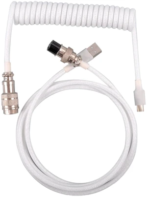 Coiled USB C Keyboard Cable for Gaming Keyboard, Double-Sleeved Mechanical Keyboard Cable with Detachable Metal Aviator, 1.5M USB-C to USB-AWhite Coiled USB C Keyboard Cable for Gaming Keyboard, Double-Sleeved Mechanical Keyboard Cable with Detachable Metal Aviator, 1.5M USB-C to USB-AWhite