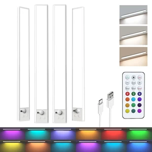 Motion Sensor Under Cabinet Lighting, RGB Light Bar with Remote,4Pack | 2200mAh Rechargeable, 15 Colors Dimmable LED Night Light, Timer & Wireless Under Conter Lights for Kitchen, Stair,Hallway Motion Sensor Under Cabinet Lighting, RGB Light Bar with Remote,4Pack | 2200mAh Rechargeable, 15 Colors Dimmable LED Night Light, Timer & Wireless Under Conter Lights for Kitchen, Stair,Hallway