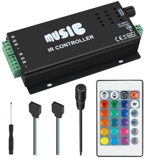RGB 4-PIN LED Controller, DC12-24V LED Light Strips Controller | Adjustable Brightness & Speed, 24-Keys IR Wireles Remote Control, Music Sync for 5050 3528 RGB LED Strip Light RGB 4-PIN LED Controller, DC12-24V LED Light Strips Controller | Adjustable Brightness & Speed, 24-Keys IR Wireles Remote Control, Music Sync for 5050 3528 RGB LED Strip Light