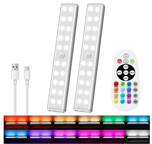 Under Cabinet Light Wireless with Remote, 15 Color RGB Magnetic Led Light Bar, 48-LED Rechargeable Closet Lights, 3 Timer & 4 Modes, Stick on Lights for Kitchen, Pantry, Bedroom, Stairs Under Cabinet Light Wireless with Remote, 15 Color RGB Magnetic Led Light Bar, 48-LED Rechargeable Closet Lights, 3 Timer & 4 Modes, Stick on Lights for Kitchen, Pantry, Bedroom, Stairs