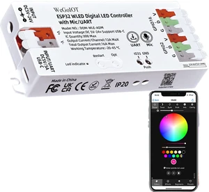 ESP32 WLED LED Strip Controller Mic UART USB Type-C Download Music Sound Dynamic Mode DIY WiFi APP Control for WS2811 WS2812B SK6812 WS2805 Programmable RGB IC FCOB Addressable with 16A Fuse ESP32 WLED LED Strip Controller Mic UART USB Type-C Download Music Sound Dynamic Mode DIY WiFi APP Control for WS2811 WS2812B SK6812 WS2805 Programmable RGB IC FCOB Addressable with 16A Fuse