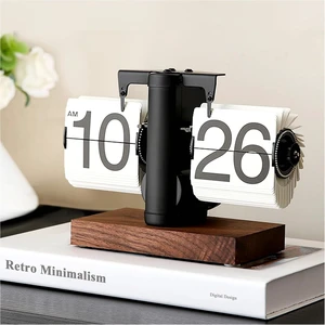 Flip Desk Clock, Black | Retro Vintage Mechanical, Large Numbers, Silent, Wood Base for Home Office Desk Decor, Living Room, Study Room Flip Desk Clock, Black | Retro Vintage Mechanical, Large Numbers, Silent, Wood Base for Home Office Desk Decor, Living Room, Study Room
