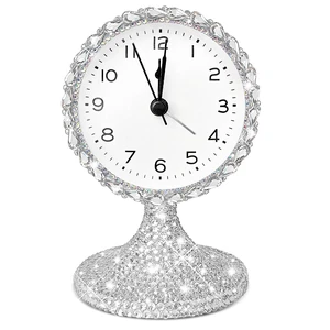 Bling Vintage Table Clock on Stand, Decorative Desk and Shelf Clock,Non-Ticking Metal Frame with Glitter Rhinestones for Office, Living Room or Bedroom Bling Vintage Table Clock on Stand, Decorative Desk and Shelf Clock,Non-Ticking Metal Frame with Glitter Rhinestones for Office, Living Room or Bedroom