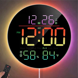 10" Round Digital Wall Clock for Bedroom, 13-Color RGB Model Large LED Display Electric Clocks with Remote for Classroom Home Office Living Room Gym Garage (Adapter Not Included) 10" Round Digital Wall Clock for Bedroom, 13-Color RGB Model Large LED Display Electric Clocks with Remote for Classroom Home Office Living Room Gym Garage (Adapter Not Included)