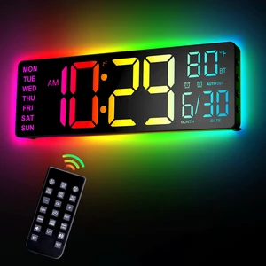 12" Digital Wall Clock for Classroom Livingroom Game Home Decor | LED Display RGB Lights, BIuetooth Sync, Dual Alarms, Auto DST, Countdown, Remote Control, Temperature 12" Digital Wall Clock for Classroom Livingroom Game Home Decor | LED Display RGB Lights, BIuetooth Sync, Dual Alarms, Auto DST, Countdown, Remote Control, Temperature