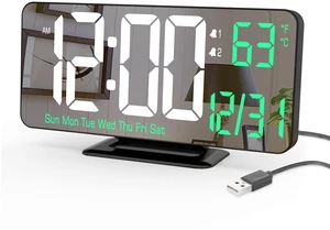 Desk Clock 6.7in Black Digital Alarm Clock with Dual Alarm, Dimming, Date, Day of Week, Temp, 12h 24h, Digital LED Clock for Table Decor, Digital Calendar Mirror Clocks Essentials Desk Clock 6.7in Black Digital Alarm Clock with Dual Alarm, Dimming, Date, Day of Week, Temp, 12h 24h, Digital LED Clock for Table Decor, Digital Calendar Mirror Clocks Essentials