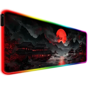 RGB Moonlit Japanese Lake Scene Gaming Desk Mat & Mouse Pad, XL | 31.5x11.8 in, XL, Non-Slip Rubber Base, Smooth Surface, Stitched Edges, Office Supplies and Accessories RGB Moonlit Japanese Lake Scene Gaming Desk Mat & Mouse Pad, XL | 31.5x11.8 in, XL, Non-Slip Rubber Base, Smooth Surface, Stitched Edges, Office Supplies and Accessories