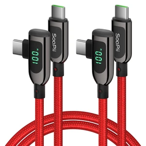100W Right Angle USB C to USB C Cable,2Pack 4FT,Red | Zinc Alloy Case Nylon Braided Type-C Cable with LED Display for iPhone 17/16, lPad Air/Pro,MacBook Pro,Samsung S23/S22/S10 100W Right Angle USB C to USB C Cable,2Pack 4FT,Red | Zinc Alloy Case Nylon Braided Type-C Cable with LED Display for iPhone 17/16, lPad Air/Pro,MacBook Pro,Samsung S23/S22/S10