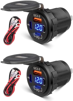 2Pack 78W 3 Port 12V USB Power Outlet, Type C +USB A Car Charger | Type C & QC 3.0 Fast Charging, 12 Volt Socket with LED Voltmeter, Waterproof for Car Boat Marine RV Motorcycle 2Pack 78W 3 Port 12V USB Power Outlet, Type C +USB A Car Charger | Type C & QC 3.0 Fast Charging, 12 Volt Socket with LED Voltmeter, Waterproof for Car Boat Marine RV Motorcycle