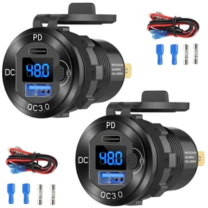 2 Pack DC 10V-60V USB Outlet Aluminum High Voltage Input Car Charger, PD 30W and QC 18W Car USB Port Cigarette Lighter Replacement Socket with Voltmeter and Button Switch for Bus RV Marine Golf Cart 2 Pack DC 10V-60V USB Outlet Aluminum High Voltage Input Car Charger, PD 30W and QC 18W Car USB Port Cigarette Lighter Replacement Socket with Voltmeter and Button Switch for Bus RV Marine Golf Cart