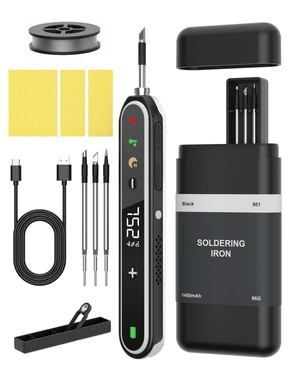 Cordless Soldering Iron Kit, 7S Fast Heating, Type-C Charging, Adjustable Temp 180~450, 1400mAh Portable Wireless Soldering Pen Includes 3 Tips & Lead-Free Solder Wire-Black Cordless Soldering Iron Kit, 7S Fast Heating, Type-C Charging, Adjustable Temp 180~450, 1400mAh Portable Wireless Soldering Pen Includes 3 Tips & Lead-Free Solder Wire-Black