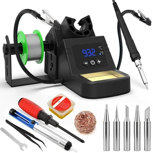 Soldering Station, 130W Digital Display Soldering Iron Station Kit with 2 Helping Hands, 356°F-932°F, Auto Sleep, Solder Wire, 5 Tips, Solder Sucker, Sponge, Tweezers, Tip Cleaner, Black Soldering Station, 130W Digital Display Soldering Iron Station Kit with 2 Helping Hands, 356°F-932°F, Auto Sleep, Solder Wire, 5 Tips, Solder Sucker, Sponge, Tweezers, Tip Cleaner, Black