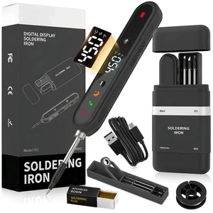 Cordless Soldering Iron Kit, 1600mAh USB-C Rechargeable Soldering Pen with LED Display & Stable Temp Control, Charging-While-Use, 356°F-842°F/180°C-450°C, 3 Tips for DIY Electronics (Black) Cordless Soldering Iron Kit, 1600mAh USB-C Rechargeable Soldering Pen with LED Display & Stable Temp Control, Charging-While-Use, 356°F-842°F/180°C-450°C, 3 Tips for DIY Electronics (Black)