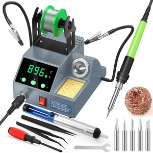 Soldering Station, 100W Digital Display Soldering Iron Station Kit with 2 Helping Hands, 356°F - 896°F, Auto Sleep, °C/°F Conversion, Solder Wire, Tips, Stand, Pump, Tweezers, Tip Cleaner, Gray Soldering Station, 100W Digital Display Soldering Iron Station Kit with 2 Helping Hands, 356°F - 896°F, Auto Sleep, °C/°F Conversion, Solder Wire, Tips, Stand, Pump, Tweezers, Tip Cleaner, Gray