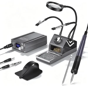 Digital Soldering Station Kit, 75W Soldering Iron Station with 2 Helping Hands, Magnifier, Auto Sleep, T12 Iron Tips and Multifunctional Soldering Stand Digital Soldering Station Kit, 75W Soldering Iron Station with 2 Helping Hands, Magnifier, Auto Sleep, T12 Iron Tips and Multifunctional Soldering Stand