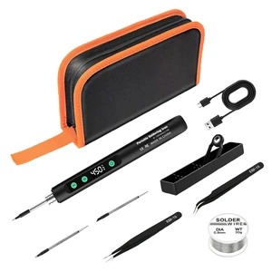 Cordless Soldering Iron Pen Kit,10 in 1 USB,1100mAh Battery, for Repair | 90-min fast charge for 30-min use,LED light for dark spots,With 3 tips, stand, solder wire, 2 tweezers & toolkit bag Cordless Soldering Iron Pen Kit,10 in 1 USB,1100mAh Battery, for Repair | 90-min fast charge for 30-min use,LED light for dark spots,With 3 tips, stand, solder wire, 2 tweezers & toolkit bag