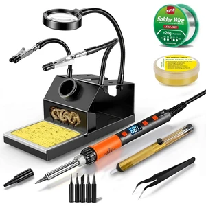 100W Soldering Iron Kit, Heavy-Duty Non-Slip Stand, 180-500°C, Auto Sleep | Helping Hands Magnifier, Fast Heating, Adjustable Temperature, LED Display, Lead-Free Solder Wire 100W Soldering Iron Kit, Heavy-Duty Non-Slip Stand, 180-500°C, Auto Sleep | Helping Hands Magnifier, Fast Heating, Adjustable Temperature, LED Display, Lead-Free Solder Wire