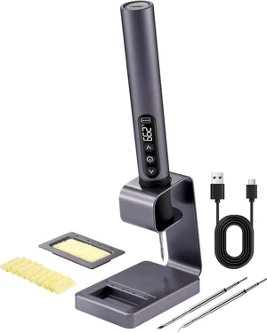 Cordless Soldering Iron Kit, 7s Heat-up, 3 C210 Tips, 842F | 2600mAh USB-C rechargeable, 392-842F stepless temp, aluminum body and stand; for PCB, wire, jewelry and wood burning Cordless Soldering Iron Kit, 7s Heat-up, 3 C210 Tips, 842F | 2600mAh USB-C rechargeable, 392-842F stepless temp, aluminum body and stand; for PCB, wire, jewelry and wood burning