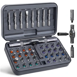 42-in-1 Magnetic Ratcheting Screwdriver Set T-Handle Black/Gray | Pivot T-Handle, Magnetic S2 Steel Bits, Ratchet Drive, Furniture Assembly, PC Building, Tight Spaces 42-in-1 Magnetic Ratcheting Screwdriver Set T-Handle Black/Gray | Pivot T-Handle, Magnetic S2 Steel Bits, Ratchet Drive, Furniture Assembly, PC Building, Tight Spaces