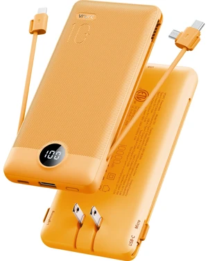 Portable Charger, Power Bank Built-in Cables and AC Wall Plug | USB C Power Bank 10000mAh Travel Essentials Phone Charger Compact External Battery Pack For Smart Phones, Tablets etc-Orange Portable Charger, Power Bank Built-in Cables and AC Wall Plug | USB C Power Bank 10000mAh Travel Essentials Phone Charger Compact External Battery Pack For Smart Phones, Tablets etc-Orange