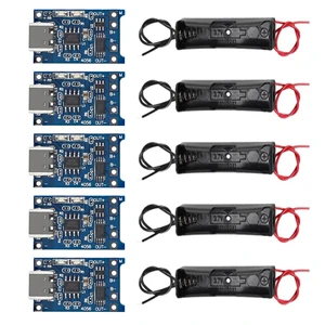5pcs TP4056 Type-C USB 5V 1A 18650 Lithium Battery Charger Module with Dual Protection Function + 5pcs 18650 Battery Holder 5pcs TP4056 Type-C USB 5V 1A 18650 Lithium Battery Charger Module with Dual Protection Function + 5pcs 18650 Battery Holder