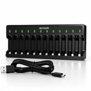 12 Bay Battery Charger AA AAA for NiMH Rechargeable Batteries | Type-C QC/PD 24W Quick Charge Input, Independent Full Speed Charging For Each, Ultra Slim Design - Battery NOT Included 12 Bay Battery Charger AA AAA for NiMH Rechargeable Batteries | Type-C QC/PD 24W Quick Charge Input, Independent Full Speed Charging For Each, Ultra Slim Design - Battery NOT Included