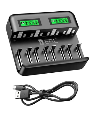 LCD 8 Bay Battery Charger, AA AAA C D Rechargeable Battery Charger for Rechargeable Batteries Ni-MH AA AAA C D Batteries with Type C Input LCD 8 Bay Battery Charger, AA AAA C D Rechargeable Battery Charger for Rechargeable Batteries Ni-MH AA AAA C D Batteries with Type C Input