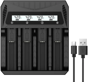 18650 Battery Charger 4 Bay for 3.7V/1.2V Rechargeable Batteries | LCD Display, USB-C Speed Charging, 0v activation, Multi Safety Protection for Li-ion 26650 21700 18500 14500 16340 and AA AAA 18650 Battery Charger 4 Bay for 3.7V/1.2V Rechargeable Batteries | LCD Display, USB-C Speed Charging, 0v activation, Multi Safety Protection for Li-ion 26650 21700 18500 14500 16340 and AA AAA