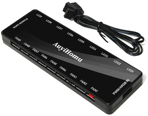 9-Port ARGB PWM Fan Hub Controller, SATA Powered PC Case Fan Splitter, 5V 3-Pin ARGB, 4-Pin PWM, Magnetic Backplate for PC Cooling Fans 9-Port ARGB PWM Fan Hub Controller, SATA Powered PC Case Fan Splitter, 5V 3-Pin ARGB, 4-Pin PWM, Magnetic Backplate for PC Cooling Fans