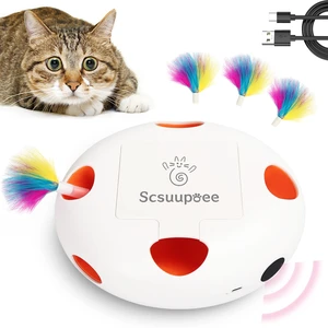 Rechargeable Interactive Cat Toy, White | Smart Sensor Pop-Up Feather Toy with 7 Holes USB Powered Automatic Kitten Toy for Indoor Cats Rechargeable Interactive Cat Toy, White | Smart Sensor Pop-Up Feather Toy with 7 Holes USB Powered Automatic Kitten Toy for Indoor Cats
