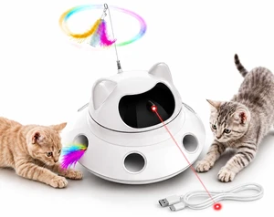 3-in-1 Auto Laser Cat Toy, USB Recharge Motion Activated Kitten Feather Chase Toy - Off-White 3-in-1 Auto Laser Cat Toy, USB Recharge Motion Activated Kitten Feather Chase Toy - Off-White