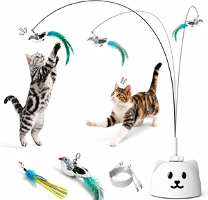Interactive Cat Toys for Indoor Cats, 360° Automatic Spin Flying Bird Wand | 8cm Suction Cup & Weighted Base, Silicone-Protected Rod, USB Rechargeable with Replaceable Feather & Streamer Attachments Interactive Cat Toys for Indoor Cats, 360° Automatic Spin Flying Bird Wand | 8cm Suction Cup & Weighted Base, Silicone-Protected Rod, USB Rechargeable with Replaceable Feather & Streamer Attachments