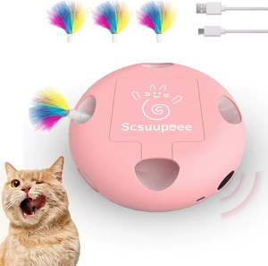 Interactive Cat Toy, Pink | Electric for Moving Concealed Feathers, Smart Sensor 7 Holes Whack a Mole Feather Toy, USB Charge Automatic Interactive Cat Toy, Pink | Electric for Moving Concealed Feathers, Smart Sensor 7 Holes Whack a Mole Feather Toy, USB Charge Automatic