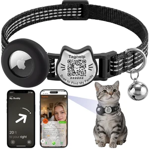 Cat Collar with AirTag Holder, QR Code Tag and Bell (Black) | Reflective Breakaway, QR Code ID Tag Cat Collar with AirTag Holder, QR Code Tag and Bell (Black) | Reflective Breakaway, QR Code ID Tag