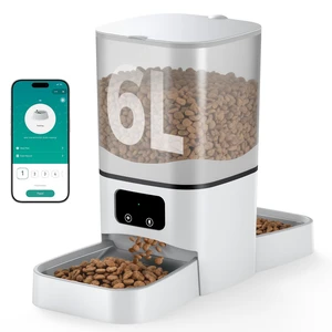 Precise Portion Control, 6L Large Capacity | Timed Dry Food Dispenser with 2 Stainless Steel Bowls, Dual Power Supply, 2.4G WiFi, 10s Voice Recorder for Cats & Small Dogs Precise Portion Control, 6L Large Capacity | Timed Dry Food Dispenser with 2 Stainless Steel Bowls, Dual Power Supply, 2.4G WiFi, 10s Voice Recorder for Cats & Small Dogs