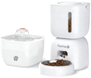 Automatic Cat Feeder and Water Fountain Set, White - 3L Feeder & 2L Fountain, Stainless Steel Bowl, Locking Lid, Plug-in/Battery Powered, 4 Meals/Day, 10s Voice Recorder for Cats and Small Dogs Automatic Cat Feeder and Water Fountain Set, White - 3L Feeder & 2L Fountain, Stainless Steel Bowl, Locking Lid, Plug-in/Battery Powered, 4 Meals/Day, 10s Voice Recorder for Cats and Small Dogs